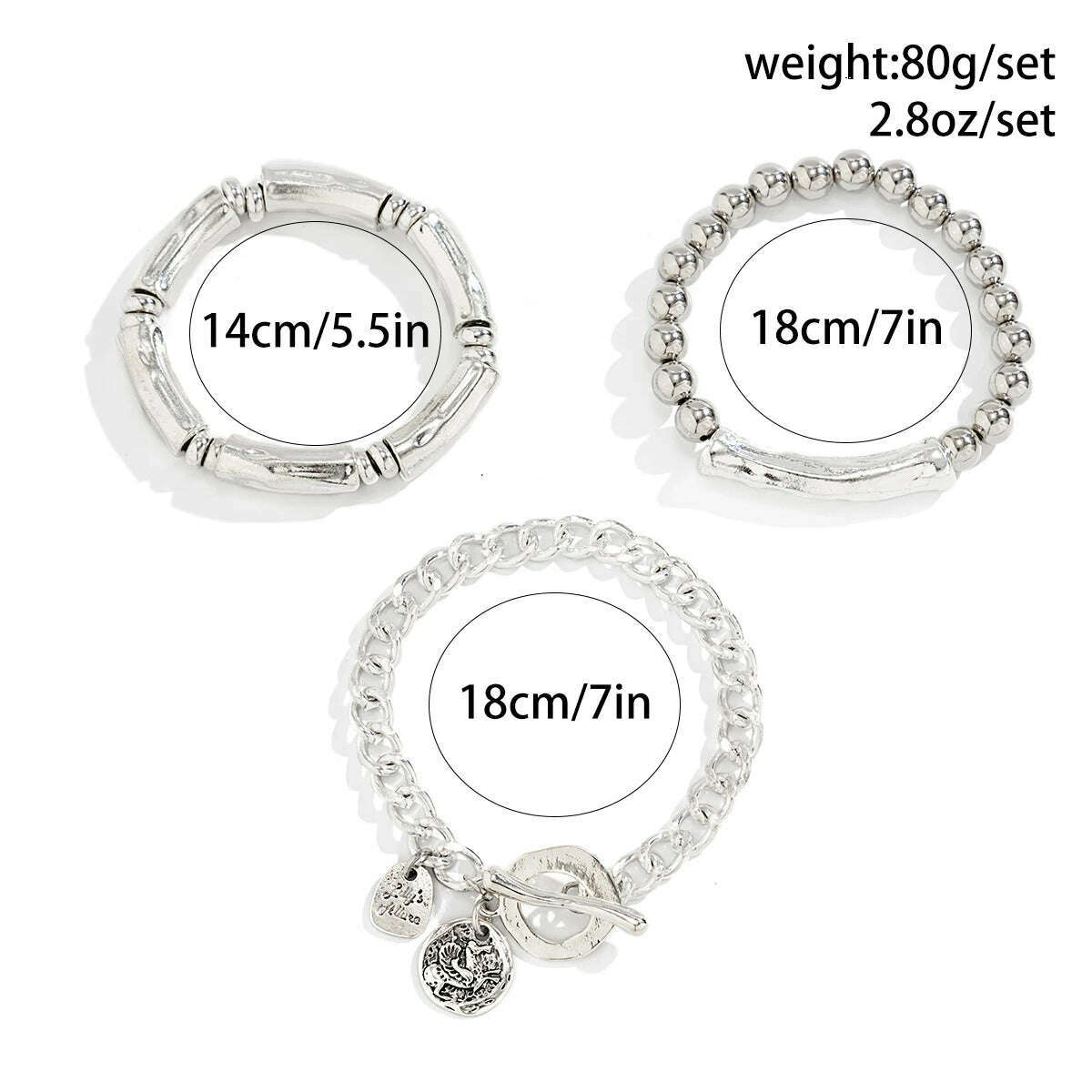 Ingemark 4Pcs/Set Vintage OT Buckle Coin Pendant Bracelet for Women on Hand Goth Open Charm Bangles Couple Friends Jewelry Gift - KIMLUD