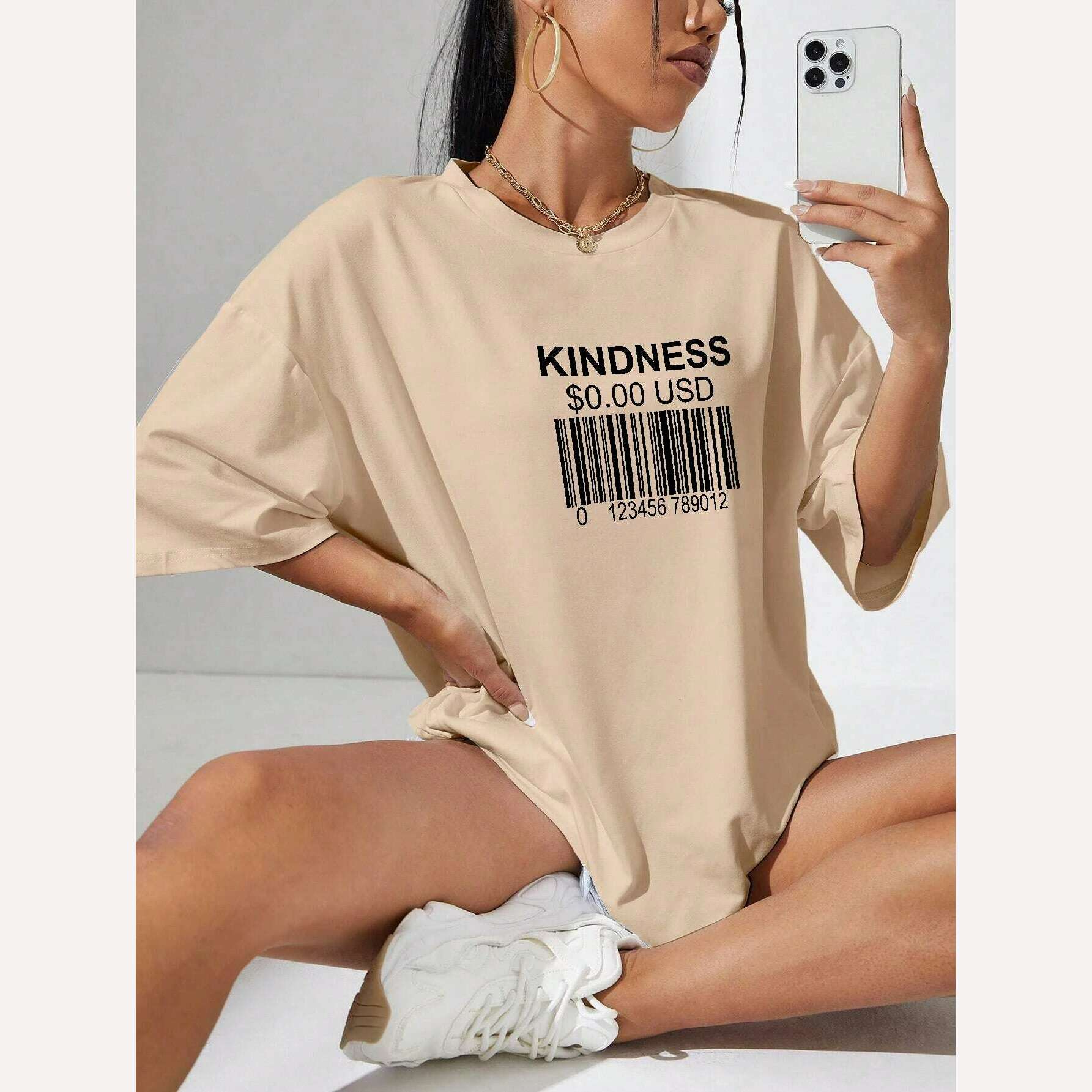 KIMLUD, Kindness Creative Bar Code Creativity Womens Short Sleeve Funny Casual Oversize Tops All-math Trend T-Shirts Woman Tee Clothing, KIMLUD Womens Clothes