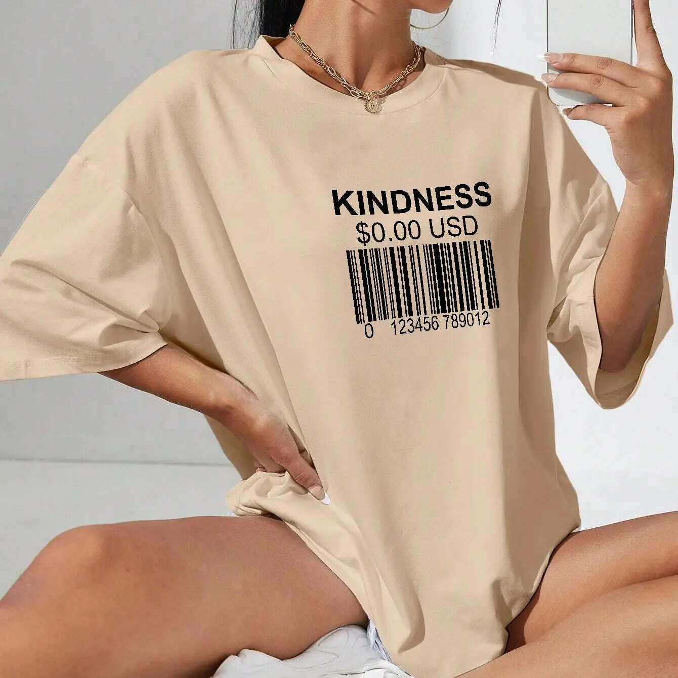 KIMLUD, Kindness Creative Bar Code Creativity Womens Short Sleeve Funny Casual Oversize Tops All-math Trend T-Shirts Woman Tee Clothing, KIMLUD Womens Clothes
