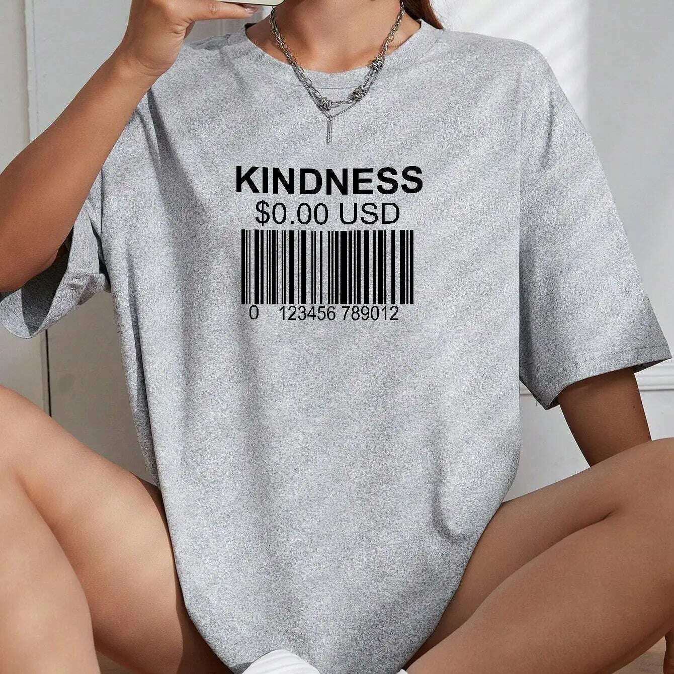 KIMLUD, Kindness Creative Bar Code Creativity Womens Short Sleeve Funny Casual Oversize Tops All-math Trend T-Shirts Woman Tee Clothing, KIMLUD Women's Clothes