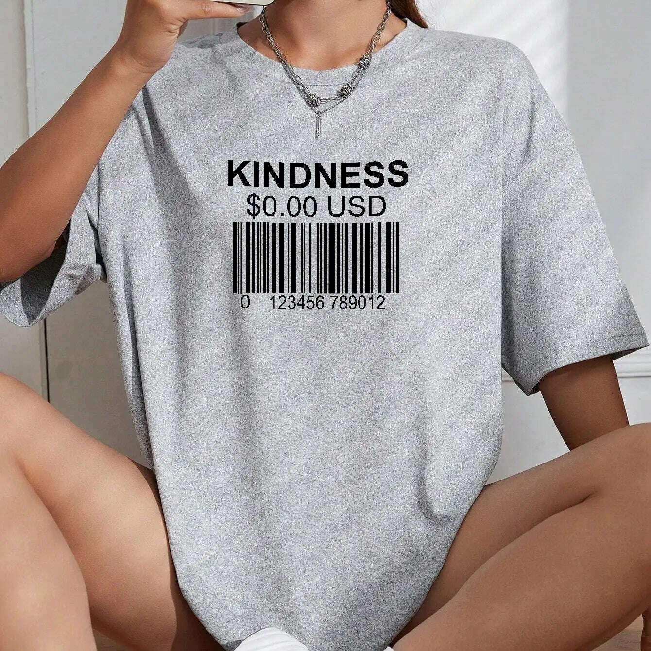 KIMLUD, Kindness Creative Bar Code Creativity Womens Short Sleeve Funny Casual Oversize Tops All-math Trend T-Shirts Woman Tee Clothing, KIMLUD Womens Clothes