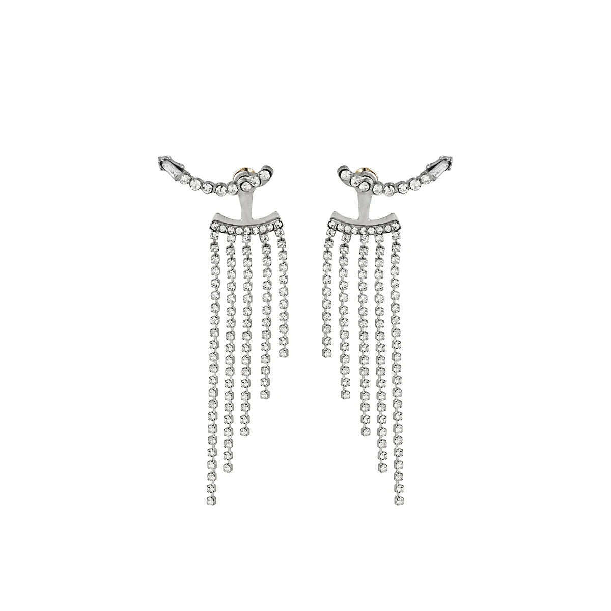 KIMLUD, Korean Full Rhinestone Long Tassel Drop Earrings for Women Exquisite Luxury Zircon Crystal Earrings female Jewelry Wholesale, KIMLUD Women's Clothes