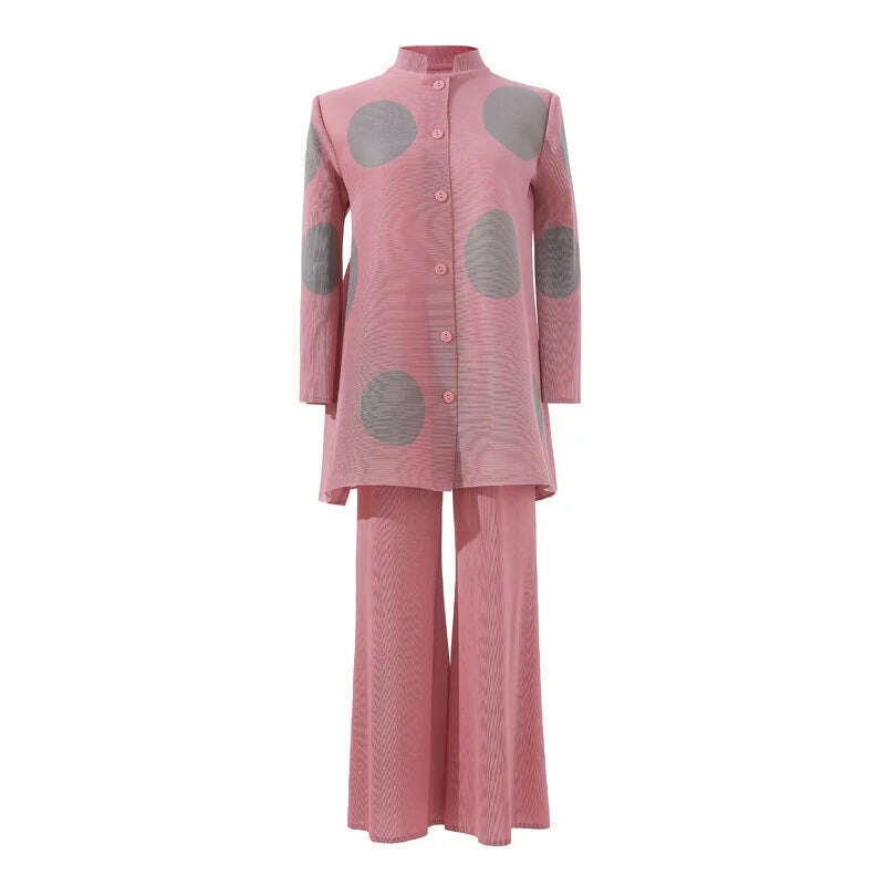 LANMREM 2 Piece Sets Printed Single Breasted Pleated Shirt Top Wide-leg Pants Female Elegant Clothing 2024 Summer Spring 2R4814 - KIMLUD