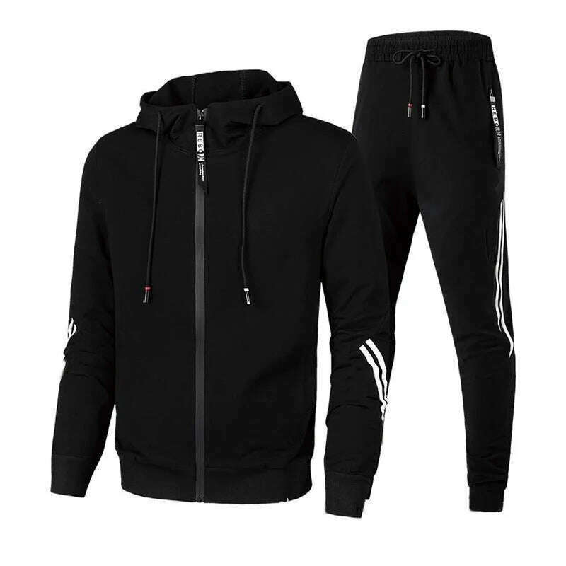 Men Casual Tracksuit Zipper Hoodies Top And Sweatpants 2pcs Set 2024 Male Outdoor Jogging Jackets Clothes Sport Man Pants Suit - KIMLUD