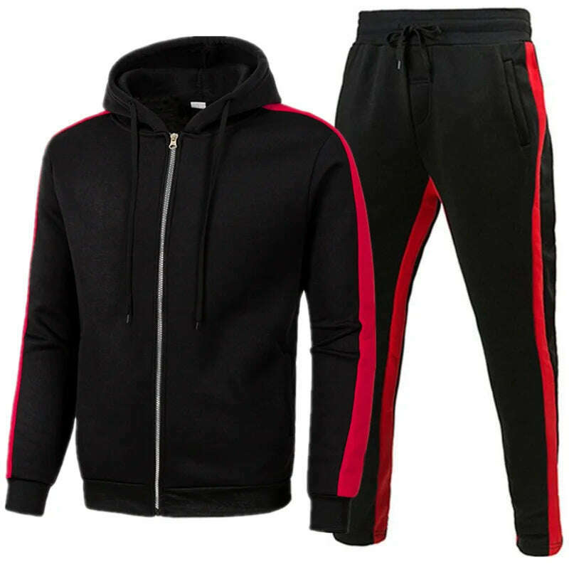 KIMLUD, Men Casual Tracksuit Zipper Hoodies Top And Sweatpants 2pcs Set 2024 Male Outdoor Jogging Jackets Clothes Sport Man Pants Suit, Black / M, KIMLUD Womens Clothes