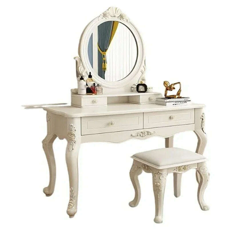 KIMLUD, Mirror Storage Dressing Table White Nordic Style European Bedroom Dressing Table Home Charm Coiffeuse Furniture Decor, KIMLUD Women's Clothes