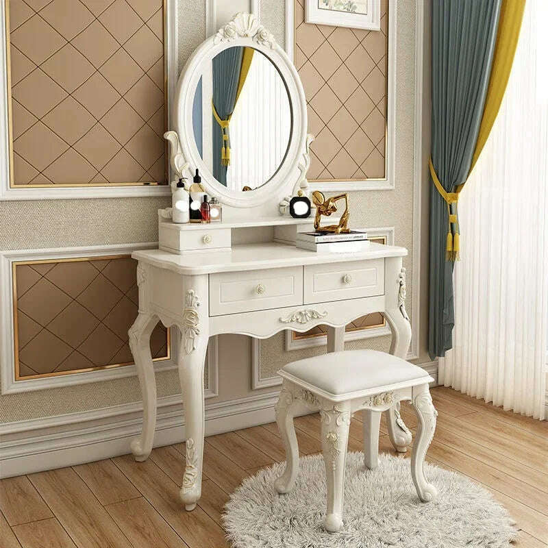 KIMLUD, Mirror Storage Dressing Table White Nordic Style European Bedroom Dressing Table Home Charm Coiffeuse Furniture Decor, 1m, KIMLUD Women's Clothes