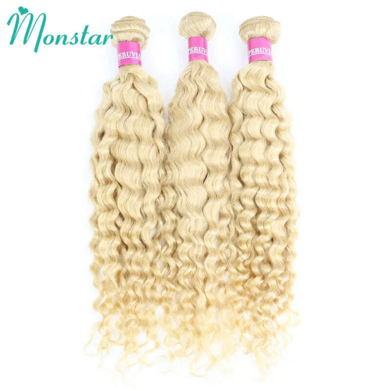 KIMLUD, Monstar 613 Malaysian Curly Human Hair Weave Bundle 28 inch Remy Deep Wave Platinum Blonde Hair 1 3 4 Bundle Deals Free Shipping, KIMLUD Women's Clothes