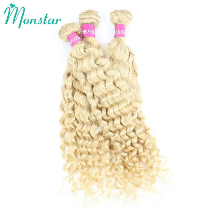 KIMLUD, Monstar 613 Malaysian Curly Human Hair Weave Bundle 28 inch Remy Deep Wave Platinum Blonde Hair 1 3 4 Bundle Deals Free Shipping, KIMLUD Womens Clothes