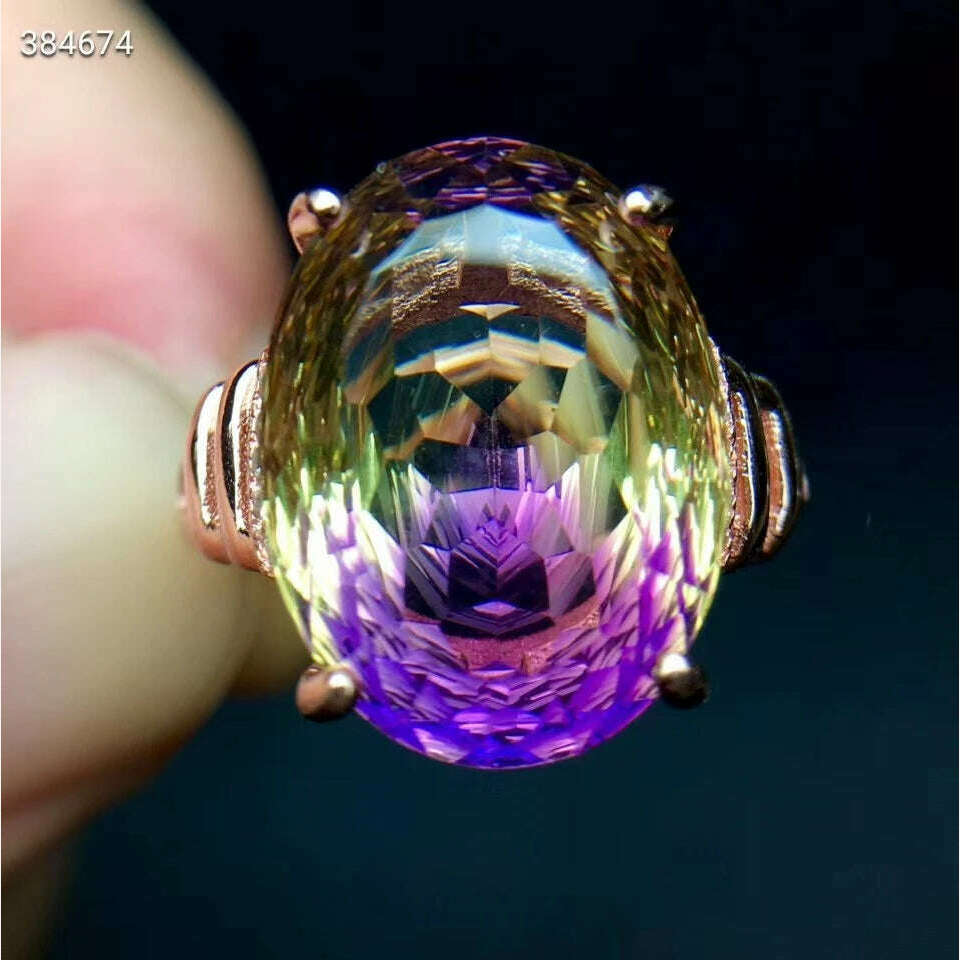 KIMLUD, Natural Purple Yellow Ametrine Quartz Resizable Ring Faceted Cut Women Adjustable Size Ring Ametrine 12*16mm Rare Gift AAAAAA, KIMLUD Womens Clothes