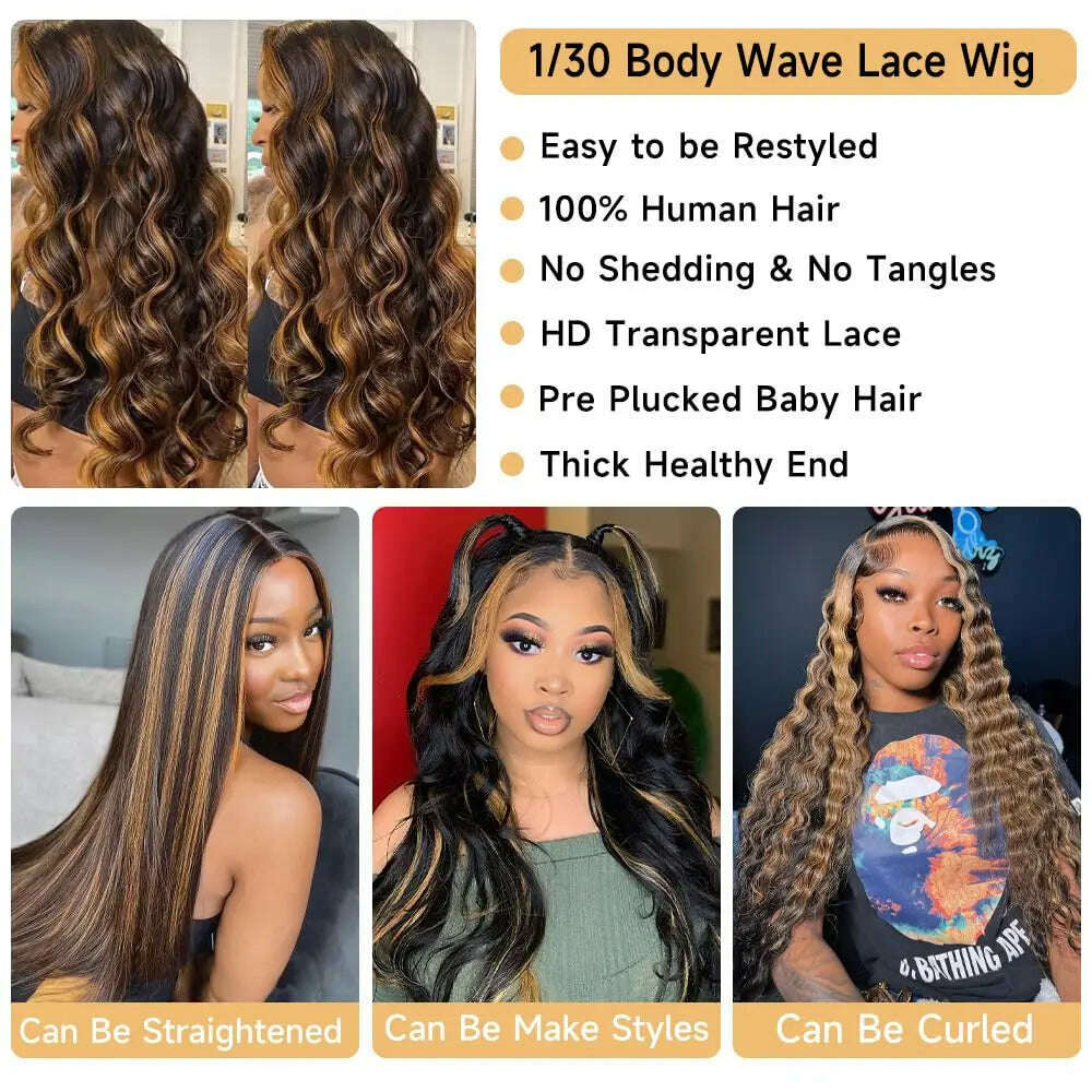 KIMLUD, Ombre Lace Front Wig Human Hair 13x4 Glueless Wigs Pre Plucked pre cut Wear and Go Glueless Wig 180% Density 1B/30 Body Wave Wig, KIMLUD Womens Clothes