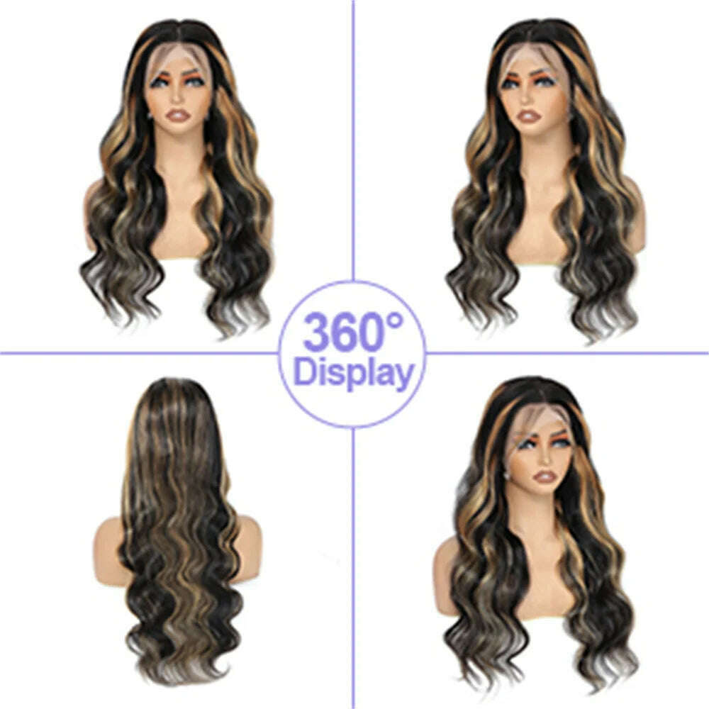 KIMLUD, Ombre Lace Front Wig Human Hair Pre Plucked Body Wave 13x4 1B/27 Highlight Lace Front Wig Human Hair with Baby Hair 180% Density, KIMLUD Womens Clothes
