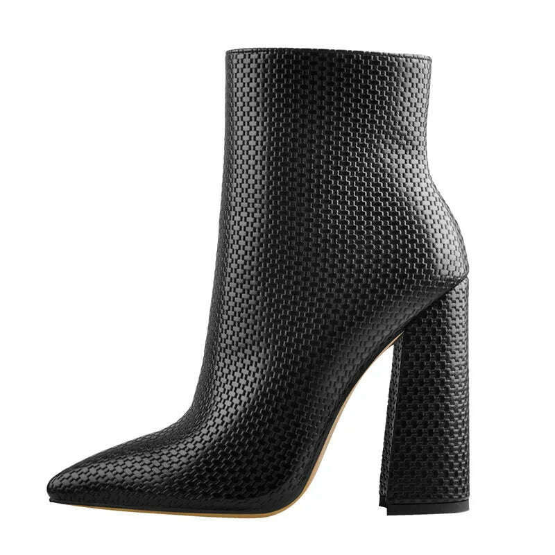 Onlymaker Women Ankle Boots Pointed Toe 10CM High Heels Thick Soft Autumn Winter Pattern Chunky Zipper Booties Big Size - KIMLUD