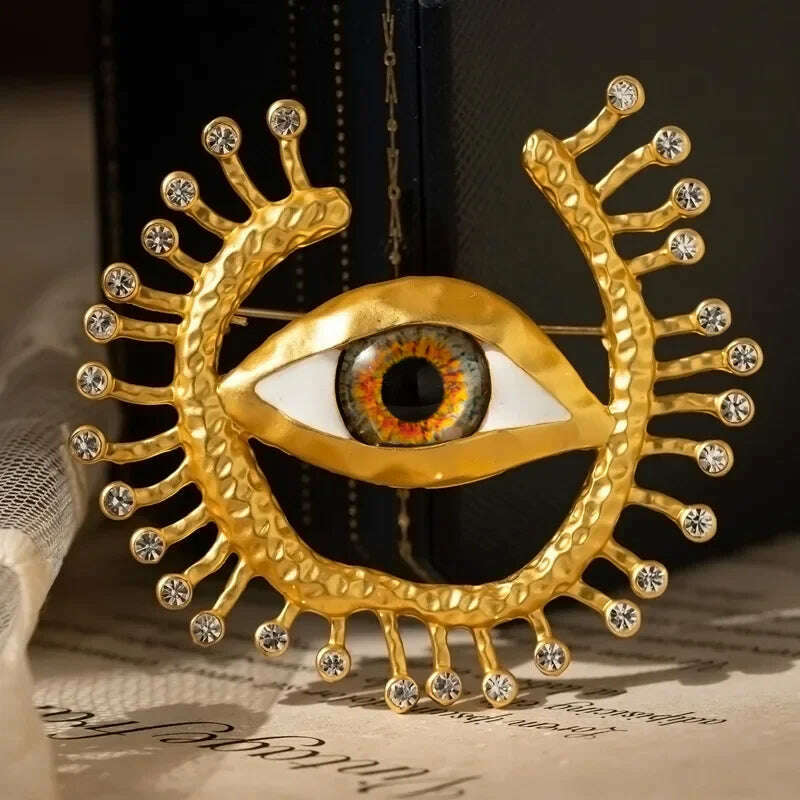 KIMLUD, Personality Exaggerated Eye Brooch Premium Sense Atmospheric Coat pin, Pure Gold Color, KIMLUD APPAREL - Womens Clothes