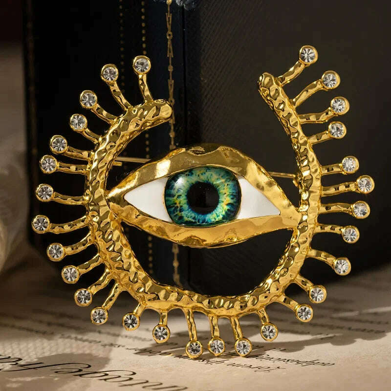 KIMLUD, Personality Exaggerated Eye Brooch Premium Sense Atmospheric Coat pin, Gold-color, KIMLUD APPAREL - Womens Clothes