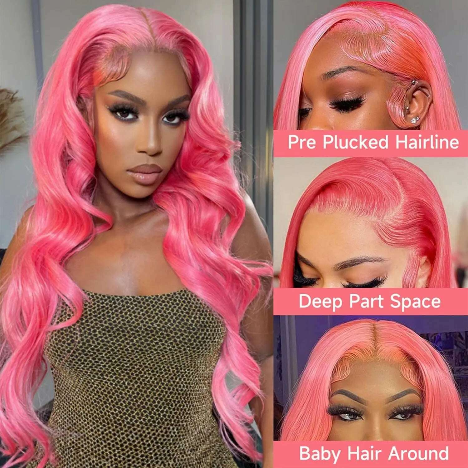 KIMLUD, Pink Body Wave Lace Front Wig Human Hair 13x4 HD Lace Frontal Human Hair Wig 180 Density Transparent Brazilian Hair Colored Wig, KIMLUD Womens Clothes