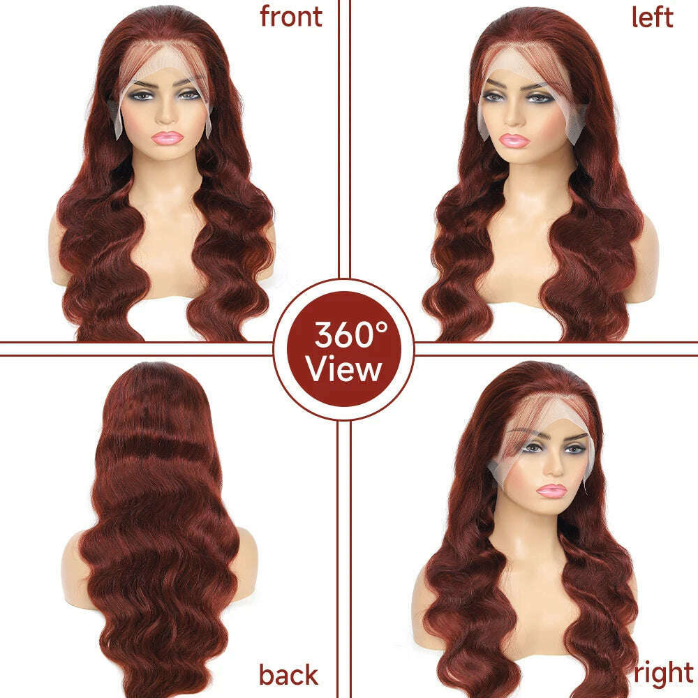 KIMLUD, Reddish Brown Lace Front Wigs Human Hair Pre Plucked with Baby Hair 13x4 HD Body Wave Lace Front Wigs Human Hair For Women, KIMLUD Womens Clothes