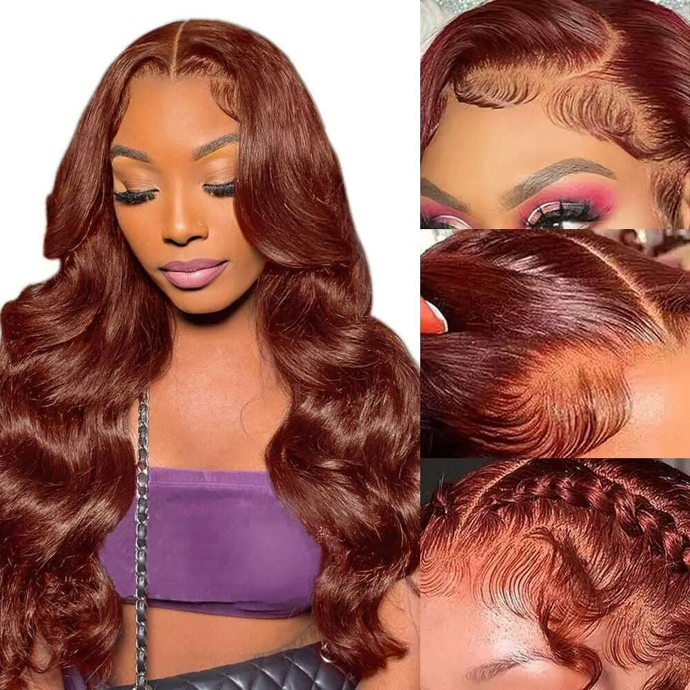 KIMLUD, Reddish Brown Lace Front Wigs Human Hair Pre Plucked with Baby Hair 13x4 HD Body Wave Lace Front Wigs Human Hair For Women, Reddish Brown / 26inches / 180%, KIMLUD Women's Clothes