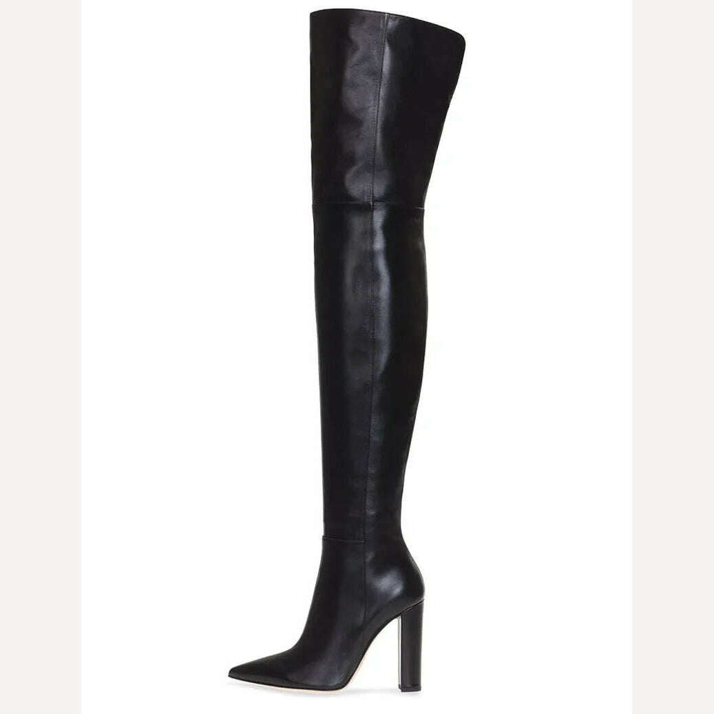 KIMLUD, Sexy Block High Heels Grey Python White Thigh Boots Pointy Toe Over Knee Boots Woman Spring Runway Knight Boots, black / 35, KIMLUD APPAREL - Womens Clothes