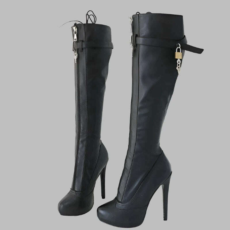 Sorbern BDSM Lockable Zipper Knee High Boots For Women Platform Fetish Buckles Strap Shoes Ladies High Heels Custom Wide Fit - KIMLUD
