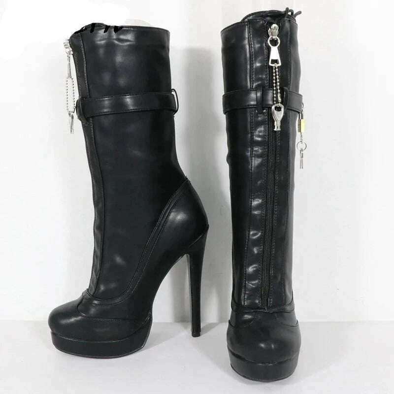 Sorbern Unisex High Ankle Boots Women Straps With Locks Visible Platform High Heels 25Cm Shaft Height Lockable Front Zipper Boot - KIMLUD