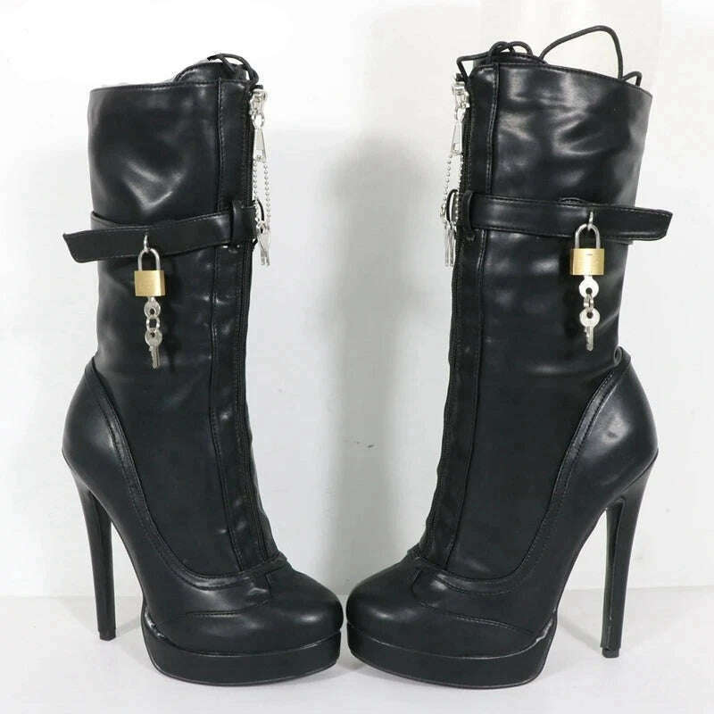 Sorbern Unisex High Ankle Boots Women Straps With Locks Visible Platform High Heels 25Cm Shaft Height Lockable Front Zipper Boot - KIMLUD