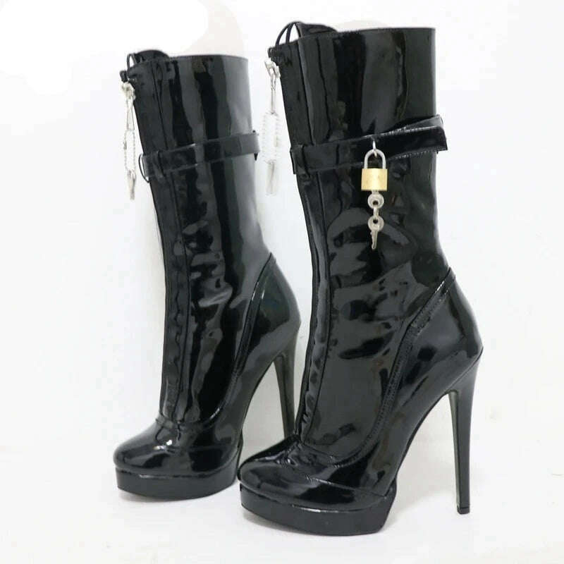 Sorbern Unisex High Ankle Boots Women Straps With Locks Visible Platform High Heels 25Cm Shaft Height Lockable Front Zipper Boot - KIMLUD