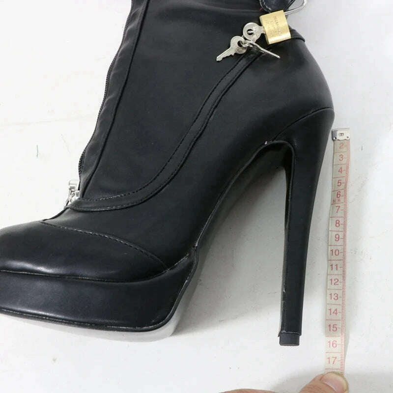 Sorbern Unisex High Ankle Boots Women Straps With Locks Visible Platform High Heels 25Cm Shaft Height Lockable Front Zipper Boot - KIMLUD