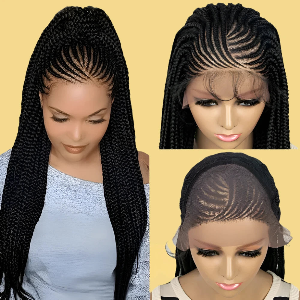 Synthetic Braided Wigs 13x4 HD Lace Front Braided Wigs for Black Women Synthetic Lace Front Wigs Braided Wigs With Baby Hair - KIMLUD