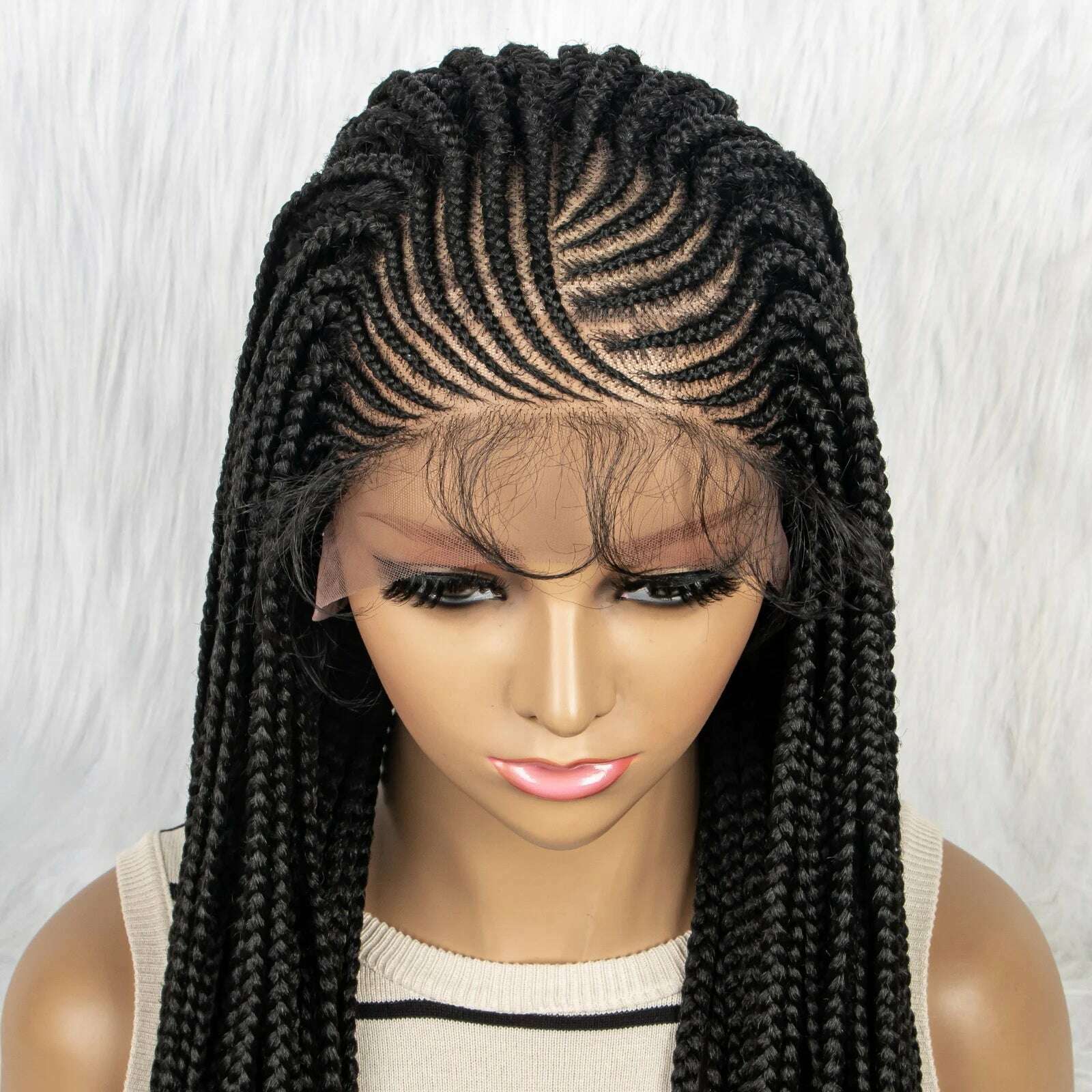 KIMLUD, Synthetic Braided Wigs 13x4 HD Lace Front Braided Wigs for Black Women Synthetic Lace Front Wigs Braided Wigs With Baby Hair, 1B / 28inches, KIMLUD Women's Clothes