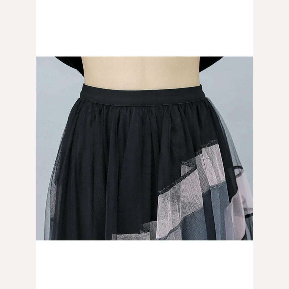 KIMLUD, TIGENA Fashion Patchwork Tulle Long Skirt Women 2023 Spring Summer Elegant High Street Mesh High Waist Pleated Midi Skirt Female, KIMLUD Women's Clothes