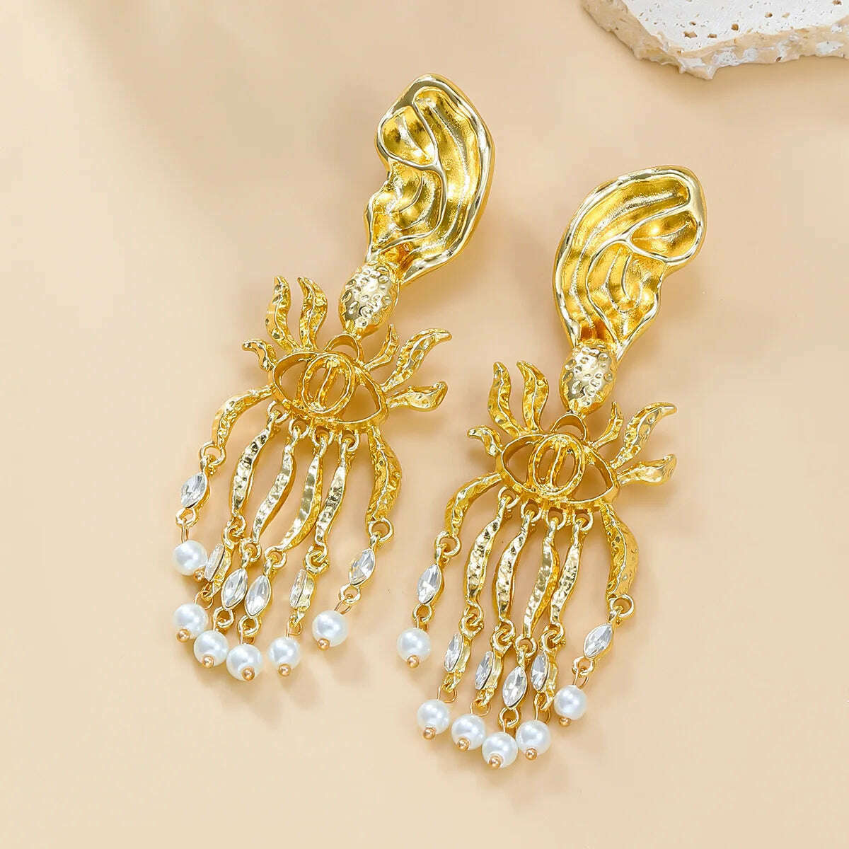 KIMLUD, Vintage Baroque Style Metal Eye Dangle Earrings For Women Jewelry Exaggerated Fashion Show Statement Earrings  Accessories, golden yellow, KIMLUD Women's Clothes