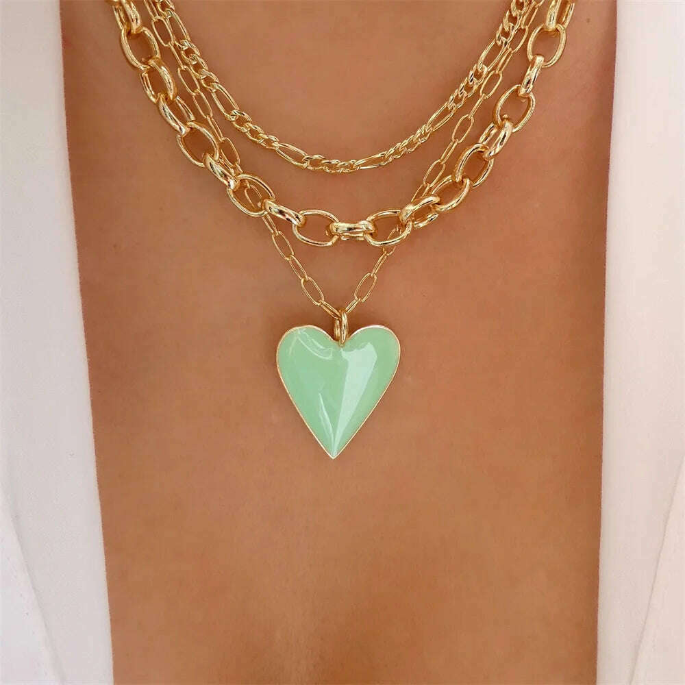 Vintage Color Heart Pendant Pearl Necklace For Women Girls Fashion Gold-plate Chain Choker Necklaces 2023 New Trend Jewelry - KIMLUD