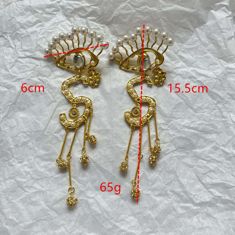 KIMLUD, Vintage Ethnic Alloy Eyes Dangle Earrings For Women Jewelry Exaggerated Baroque Style Lady Statement Earrings  Accessories, KIMLUD Womens Clothes