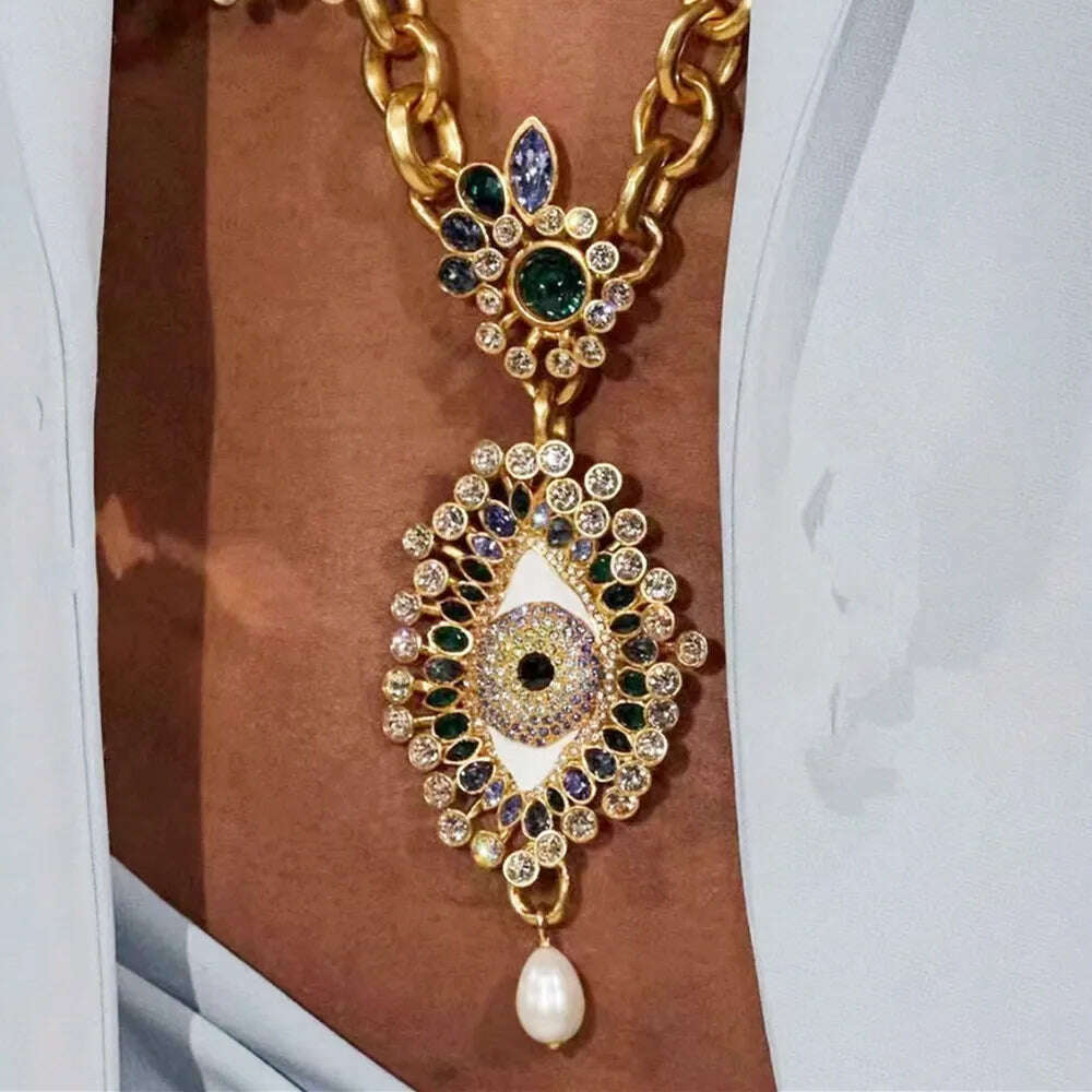 KIMLUD, Vintage Ethnic Rhinestone Eyes Pendant Dangle Earrings For Women Fashion Jewelry Baroque Lady Statement Earring Accessories, KIMLUD Women's Clothes