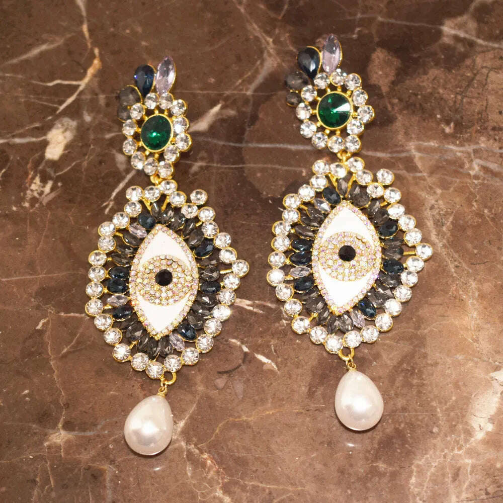 KIMLUD, Vintage Ethnic Rhinestone Eyes Pendant Dangle Earrings For Women Fashion Jewelry Baroque Lady Statement Earring Accessories, KIMLUD Womens Clothes