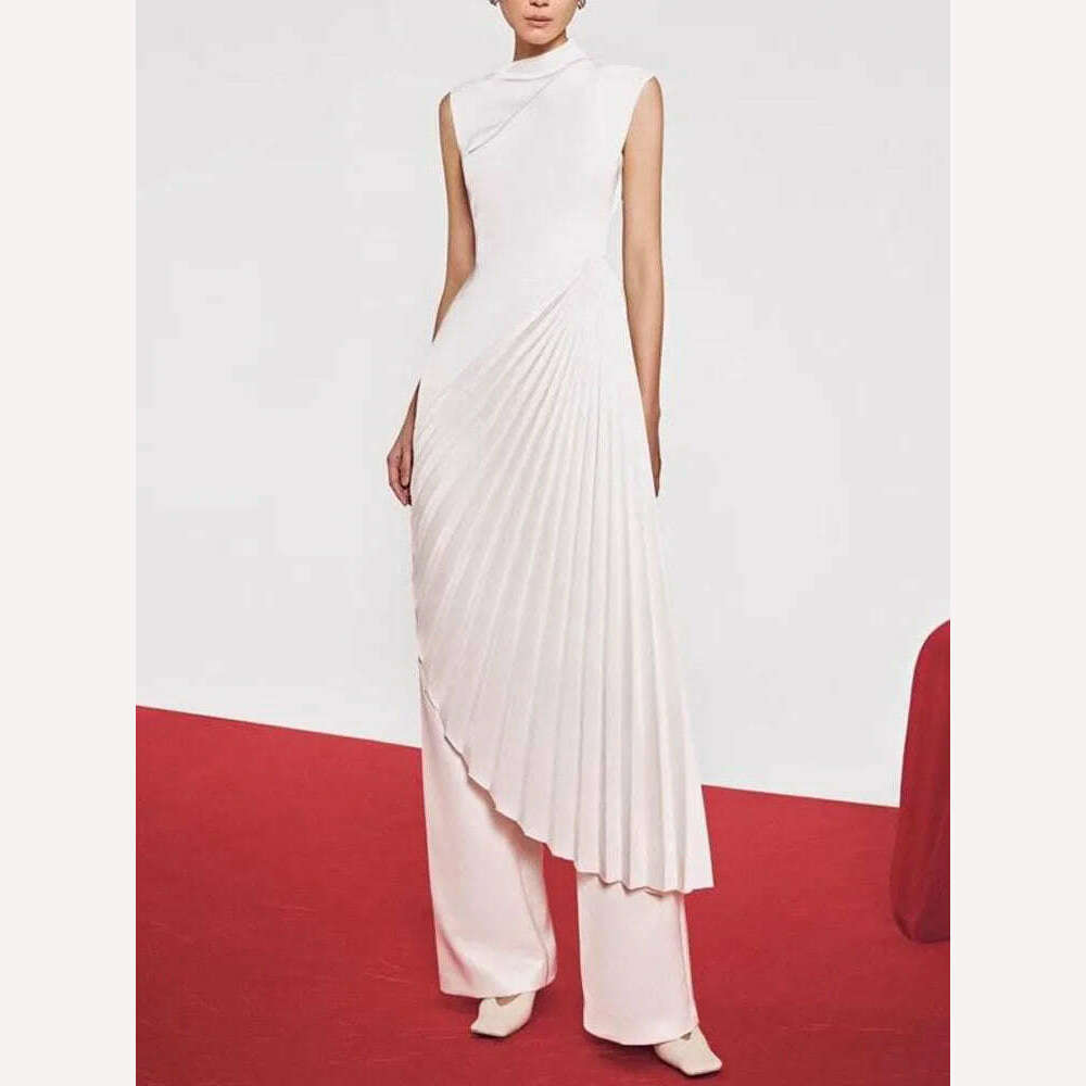 VKBN News Party Evening Dresses Women Casual Off The Shoulder Sleeveless O-Neck Red Banquet Folds Wedding Dresses for Female - KIMLUD