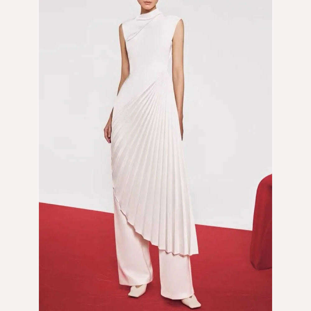 VKBN News Party Evening Dresses Women Casual Off The Shoulder Sleeveless O-Neck Red Banquet Folds Wedding Dresses for Female - KIMLUD