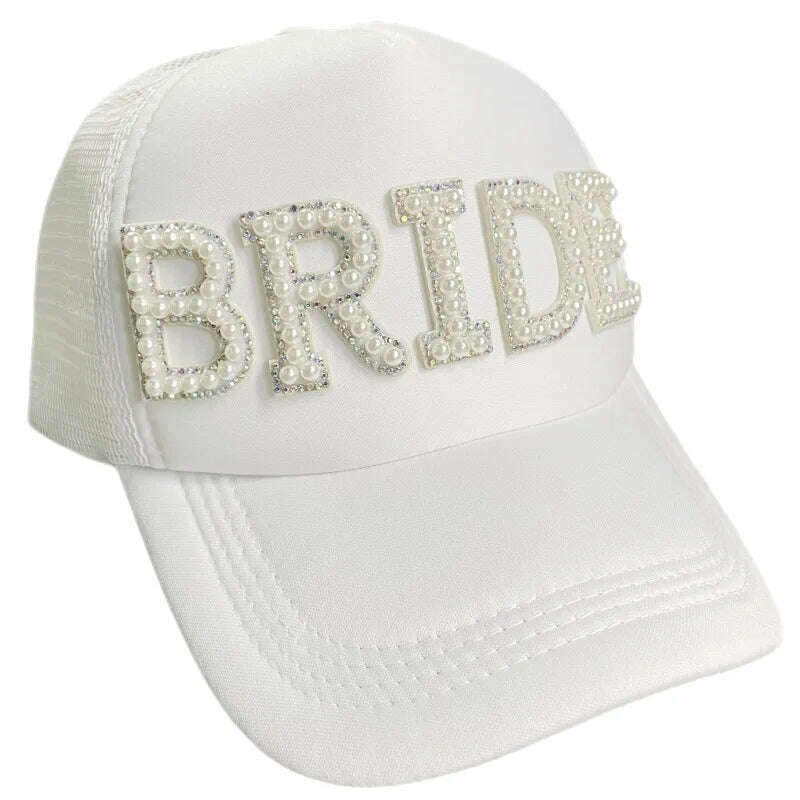 KIMLUD, Wedding Baseball Cap Pearl TRIBE Bride MR Wedding Decoration Bridesmaid Gift Team Bachelor Party Photo Props Letter Wedding Day, KIMLUD Womens Clothes