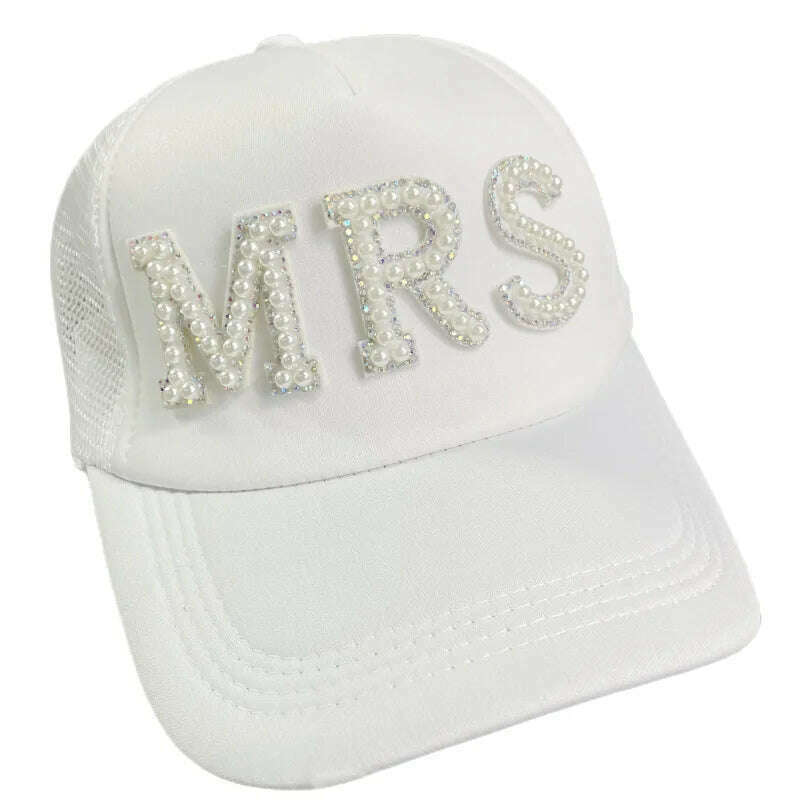 KIMLUD, Wedding Baseball Cap Pearl TRIBE Bride MR Wedding Decoration Bridesmaid Gift Team Bachelor Party Photo Props Letter Wedding Day, MRS, KIMLUD Women's Clothes