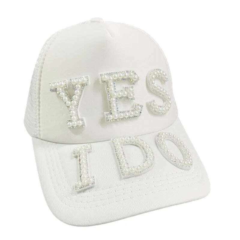 KIMLUD, Wedding Baseball Cap Pearl TRIBE Bride MR Wedding Decoration Bridesmaid Gift Team Bachelor Party Photo Props Letter Wedding Day, YES I DO, KIMLUD Women's Clothes