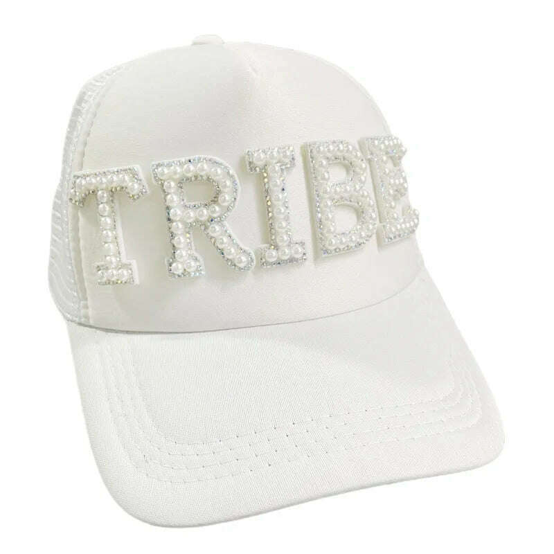 KIMLUD, Wedding Baseball Cap Pearl TRIBE Bride MR Wedding Decoration Bridesmaid Gift Team Bachelor Party Photo Props Letter Wedding Day, TRIBE, KIMLUD Women's Clothes