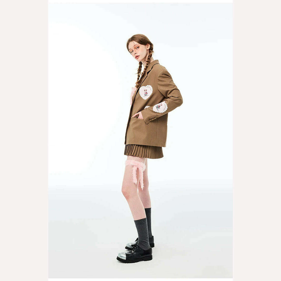 KIMLUD, Women's Design Suit Early Autumn Love Applique Loose Padded Shoulder High Sense Casual Suit Jacket, KIMLUD Women's Clothes