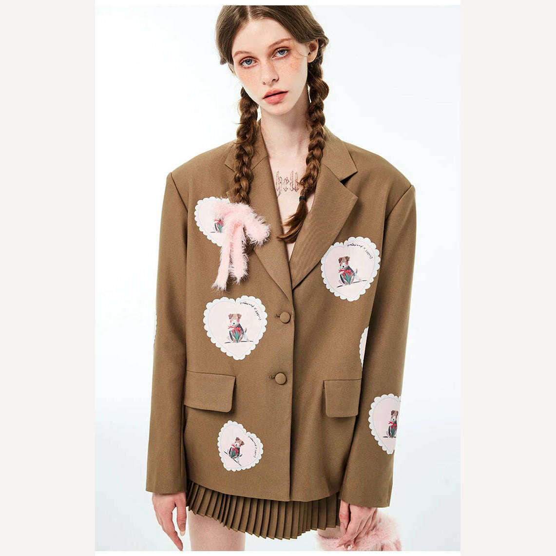 KIMLUD, Women's Design Suit Early Autumn Love Applique Loose Padded Shoulder High Sense Casual Suit Jacket, KIMLUD Women's Clothes