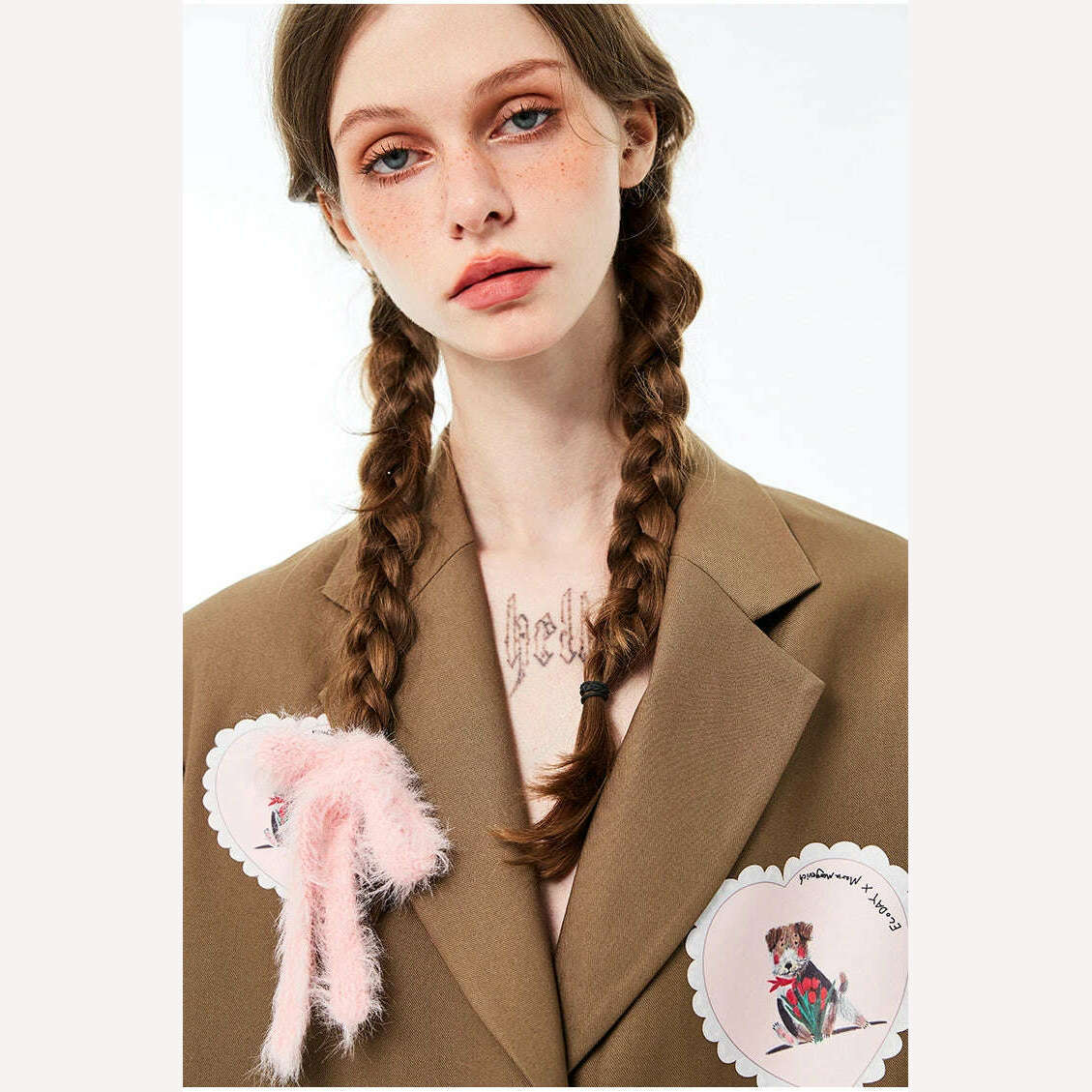 KIMLUD, Women's Design Suit Early Autumn Love Applique Loose Padded Shoulder High Sense Casual Suit Jacket, KIMLUD Womens Clothes