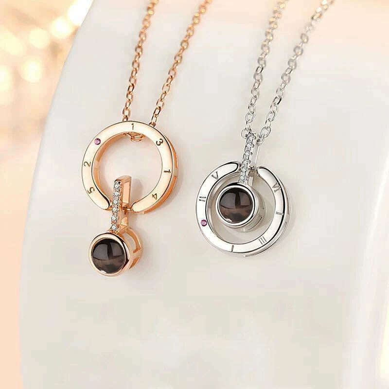 Projection Necklace Set With Rose Gift Box 100 Languages I Love You Heart Pendant Jewelry 2023 Hot Sale Accessories Dropshipping - KIMLUD