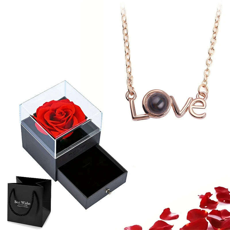 Projection Necklace Set With Rose Gift Box 100 Languages I Love You Heart Pendant Jewelry 2023 Hot Sale Accessories Dropshipping - KIMLUD