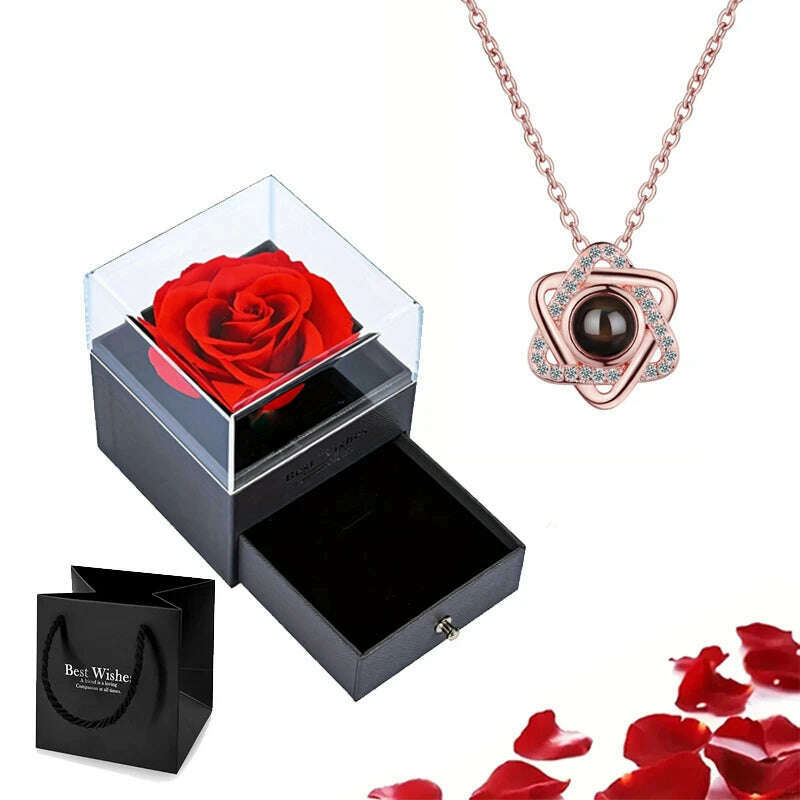 Projection Necklace Set With Rose Gift Box 100 Languages I Love You Heart Pendant Jewelry 2023 Hot Sale Accessories Dropshipping, gold-08, KIMLUD Women's Clothes