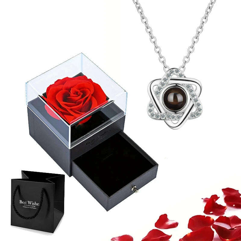 Projection Necklace Set With Rose Gift Box 100 Languages I Love You Heart Pendant Jewelry 2023 Hot Sale Accessories Dropshipping, silver-08, KIMLUD Women's Clothes