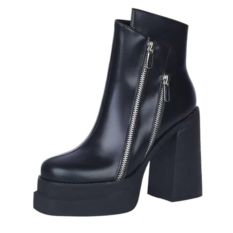 PRXDONG 2023 Classic Women Ankle Boots Dress Working Autumn Winter Casual Thick High Heels Genuine Leather Shoes Woman Size 39 - KIMLUD